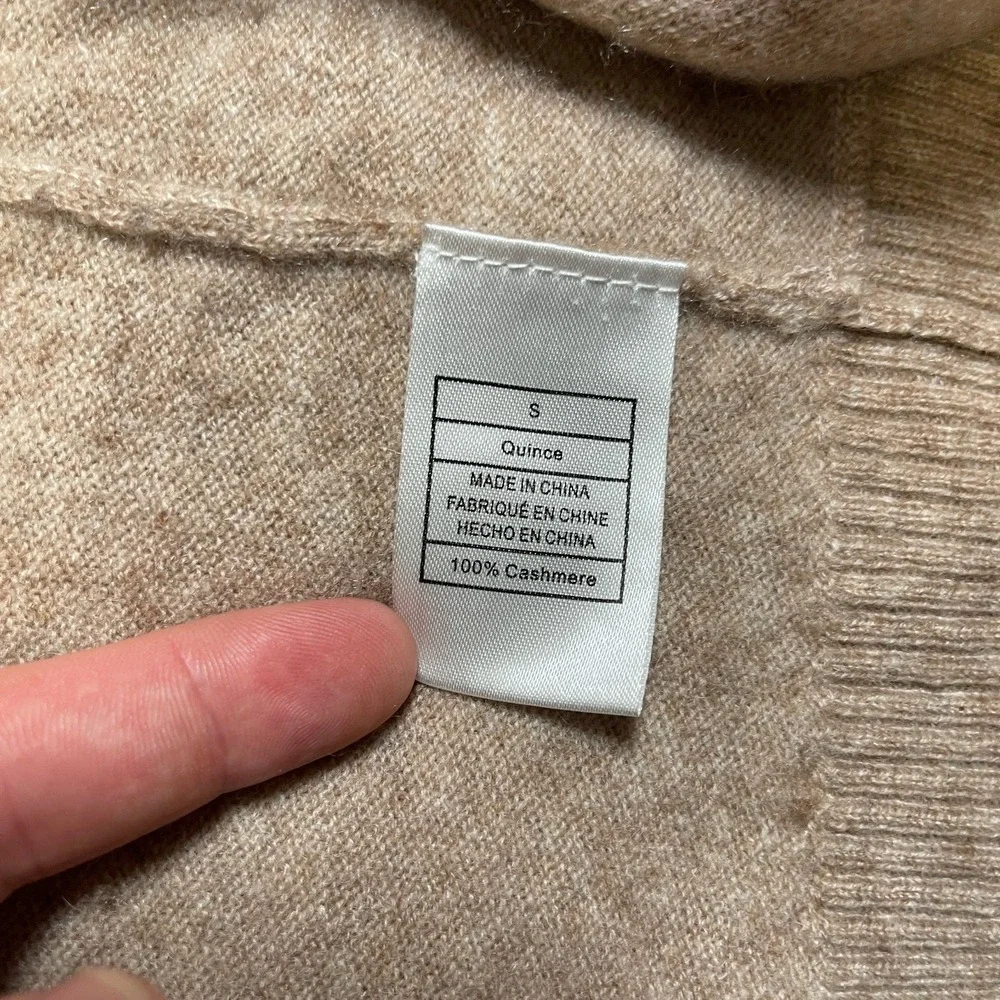 Quince Open Cashmere Cardigan Womens S Oatmeal Tan Tight Knit Drape Fit Luxury - Picture 4 of 8